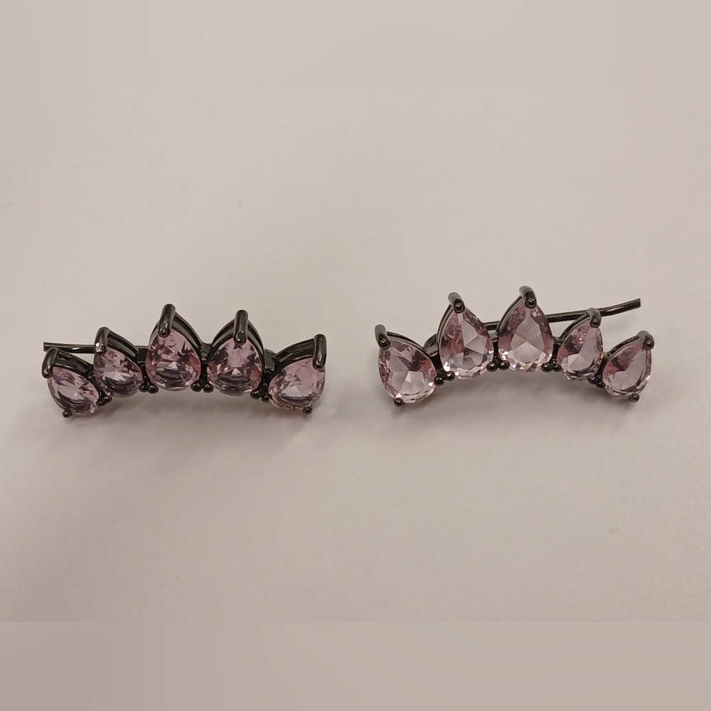 Nwot Black Rhodium And Pink Teardrop Ear Crawlers By Pretty Bird